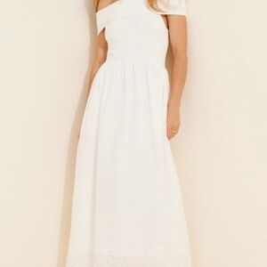 ASTR The Label White Off-Shoulder Eyelet MIDI Dress